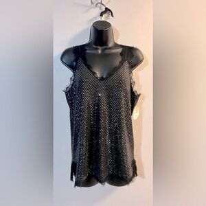Vocal black lace and sequins tank top